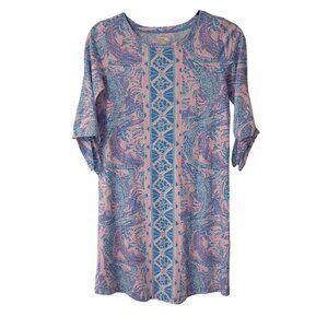 Lilly Pulitzer XS Pink/Blue Print Cotton Dress With 3/4 Sleeves & Knot Details